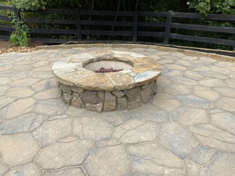 Fire pit and outdoor living area with paver patio and walkway by Stone Edge Landscapes, North West Georgia