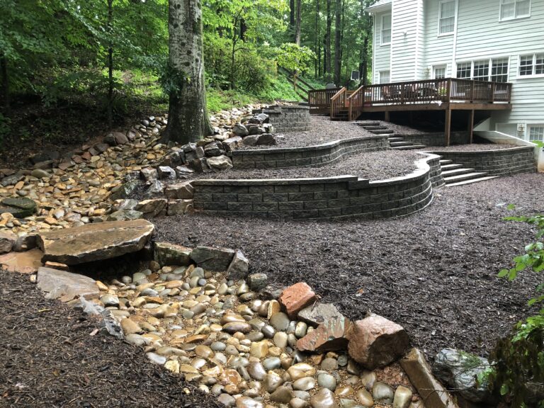 Paver patio and walkway with landscape plantings by Stone Edge Landscapes, North West Georgia
