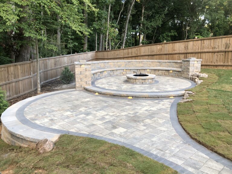 Fire pit and outdoor living area with paver patio and walkway by Stone Edge Landscapes, North West Georgia