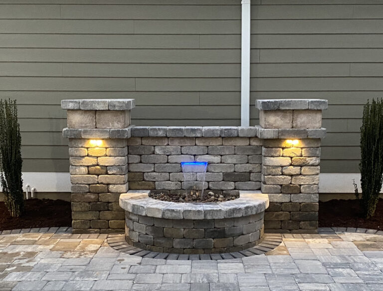 Water feature with paver patio and walkway by Stone Edge Landscapes, North West Georgia