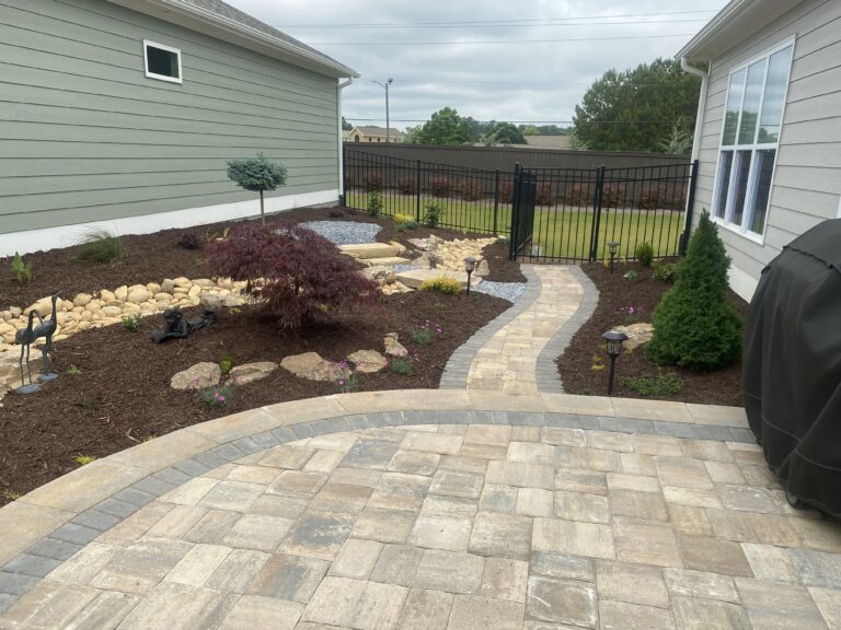 Paver patio and walkway with landscape plantings by Stone Edge Landscapes, North West Georgia