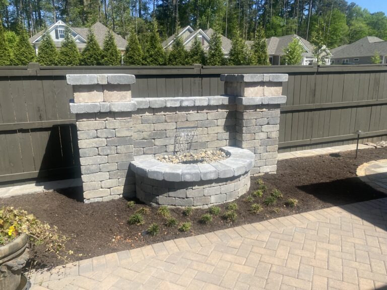 Water feature with paver patio and walkway by Stone Edge Landscapes, North West Georgia