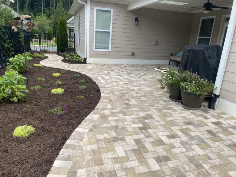 Paver patio and walkway with landscape plantings by Stone Edge Landscapes, North West Georgia