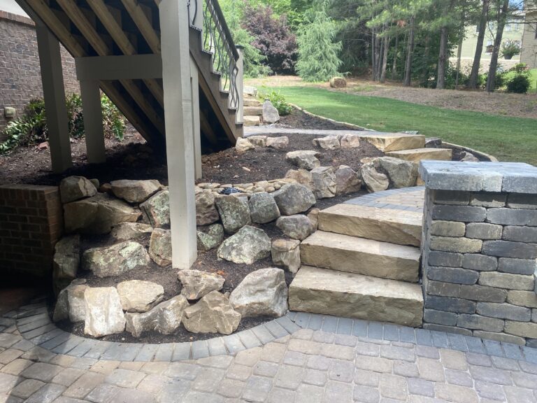 Stone retaining wall and steps by Stone Edge Landscapes, North West Georgia