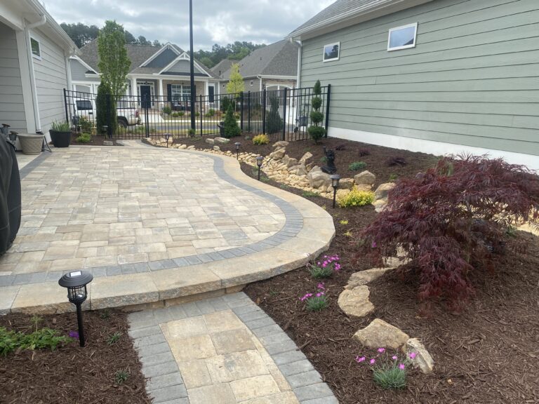 Paver patio and walkway with landscape plantings by Stone Edge Landscapes, North West Georgia