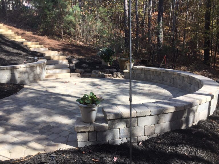 Fire pit and outdoor living area with paver patio and walkway by Stone Edge Landscapes, North West Georgia
