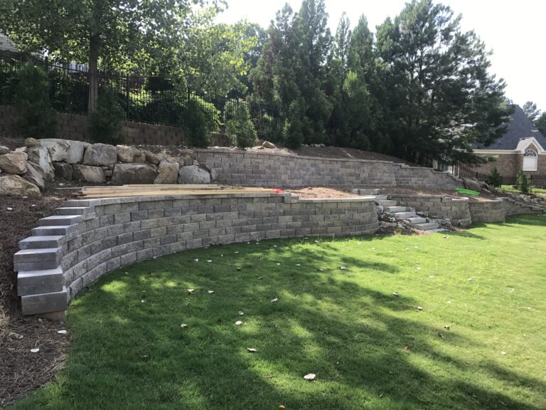 Stone retaining wall and steps by Stone Edge Landscapes, North West Georgia
