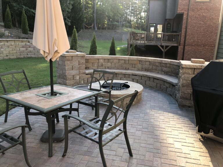 Fire pit and outdoor living area with paver patio and walkway by Stone Edge Landscapes, North West Georgia