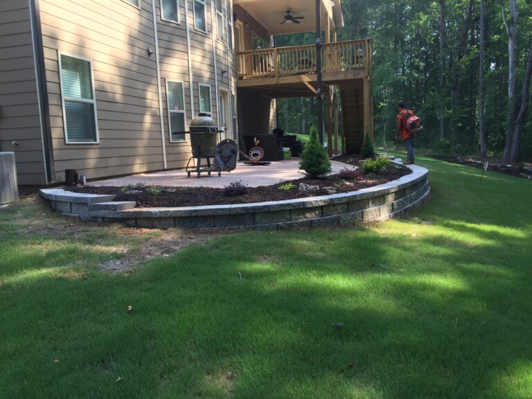 Stone retaining wall and steps with paver patio and walkway by Stone Edge Landscapes, North West Georgia