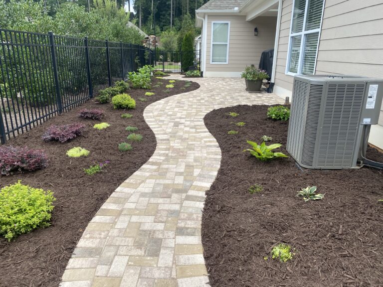 Paver patio and walkway with landscape plantings by Stone Edge Landscapes, North West Georgia